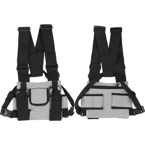 Sacoche de poitrine réglable multipoches, harnais fonctionnel, sac de poitrine pour gilet avant, pour activités de plein air, gris (1/5)