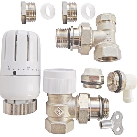Somatherm For You – Kit radiateur thermostatique compact T301 équerre 15/21 – Tête thermostatique à expansion liquide – Raccord Bicone 15/21 pour tube cuivre D14 (1/2)