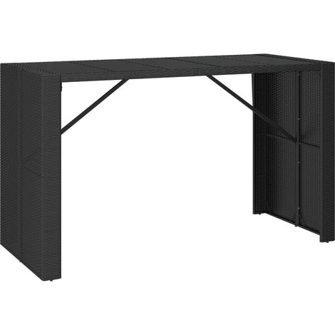 Bar Table with Glass Top Black 185x80x110 cm Poly Rattan vidaXL (1/5)