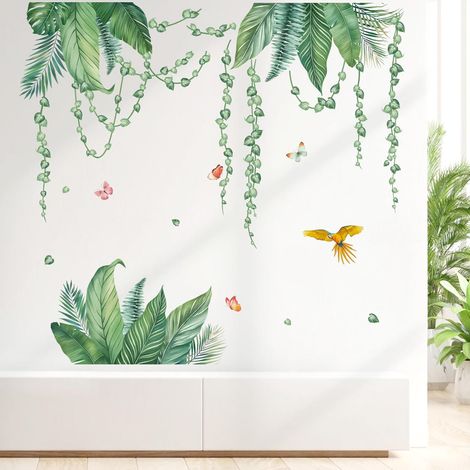 Stickers Muraux Feuille Tropicales Verte Autocollant Mural Vigne (1/5)