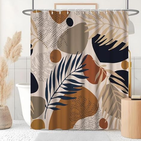Rideau Douche Anti Moisissure, Rideau de Douche 180x180cm Gris Orange Tissu Lavable Boheme Rideaux de Baignoire Abstrait Marron Terracotta Imperméable Rideaux Salle de Bain avec 12 Crochets (1/5)