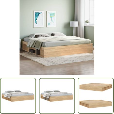 The Living Store Bettgestell Sonoma-Eiche 200x200 cm - Bettes Gestell - Holzbettrahmen - Doppelbett - Bettkasten - Massivholzbette (1/5)