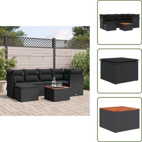 7-tlg. Garten-Sofagarnitur mit Kissen Schwarz Poly Rattan - Gartenmöbel Set - Esszimmerset Outdoor - Lounge Möbel - Rattan Gartenmöbel - Gartenlounge (1/5)