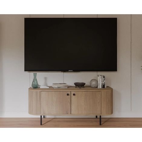 AX LIVING TV-Schrank Halay Eiche Cremona, 2 Türen Moderne Rillenstruktur 123 cm, mit runden Kanten