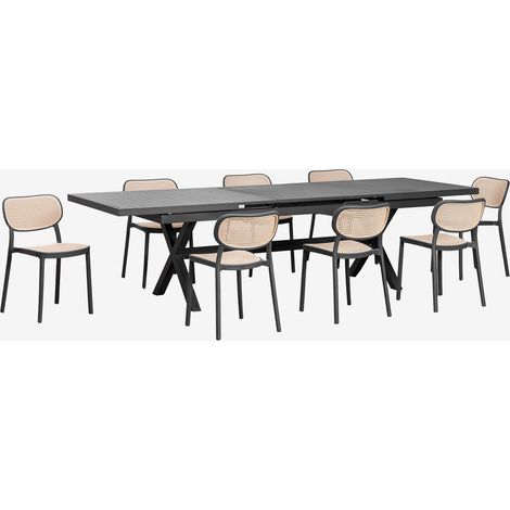 Ensemble de table extensible rectangulaire 240-300x100 cm Karena et 8 chaises de jardin en aluminium Omara SKLUM Gris Graphite (1/5)
