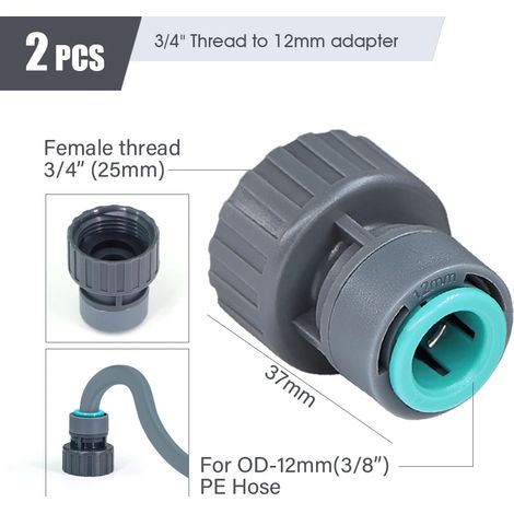 (B-314 pouces à 12 mm) Raccord rapide pour tuyau d'arrosage PE 1/4", 3/8" 1/2" - Joint pour tuyau d'arrosage de jardin - Diamètre extérieur 16 mm, 12 mm et 6 mm - Raccords pour système d'irrigation (1/5)