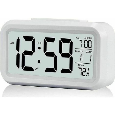 Réveil Digital Réveil Matin, Horloge Numérique Réveil à Pile Silencieux pour Enfants Adultes Grand écran LED Température Calendrier (1/5)