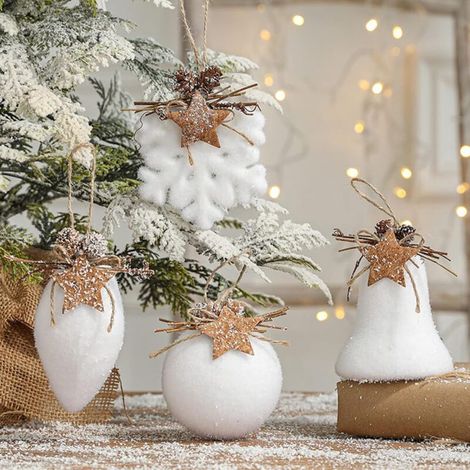 Autres décorations de Noël, Autres décorations de Noël, 4 boules de Noël en mousse blanche, Décorations de Noël, Décorations de sapin de Noël, Boules à suspendre (1/5)