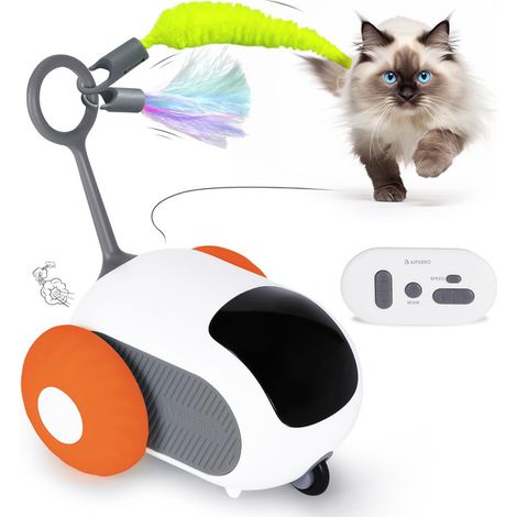 Jouet interactif intelligent pour chat, souris télécommandée avec plumes, mode automatique et manuel, évitement d'obstacles, rechargeable par USB, idéal pour stimuler l'instinct de chasse et divertir (1/5)