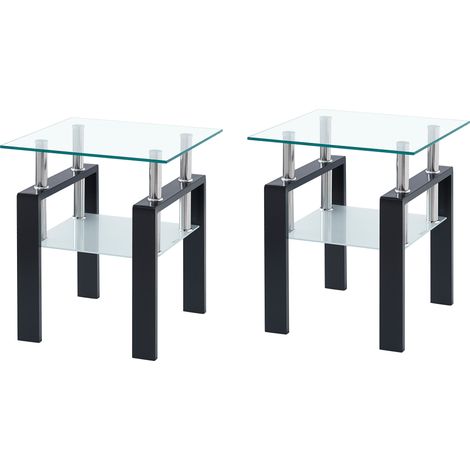 Table d'appoint en verre trempé transparente avec plateau et étagère, petite table de salon facile à nettoyer pour canapé, bureau ou salle à manger – CHICFURN (1/5)
