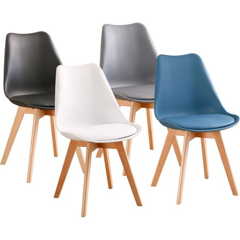 Juego de 4 sillas - Mezcla de colores: blanco , gris , verde azulado , negro - Escandinavo - Base de madera (1/2)