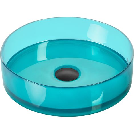 Lavabo sobre encimera de baño redondo solid surface transparente 36 cm turquesa Tolosa
