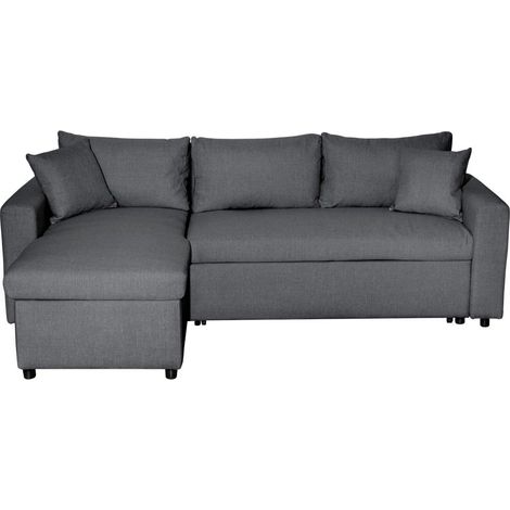 Canapé d'angle 4 places Convertible et Réversible MARIA avec Coffre en tissu - Gris foncé (1/5)