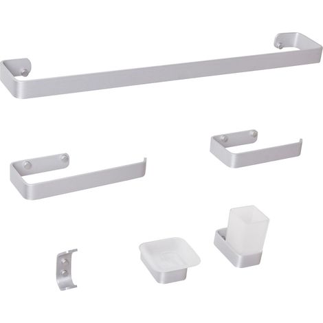 Set di 6 accessori da bagno in alluminio e vetro finitura opaca argento Zorritos