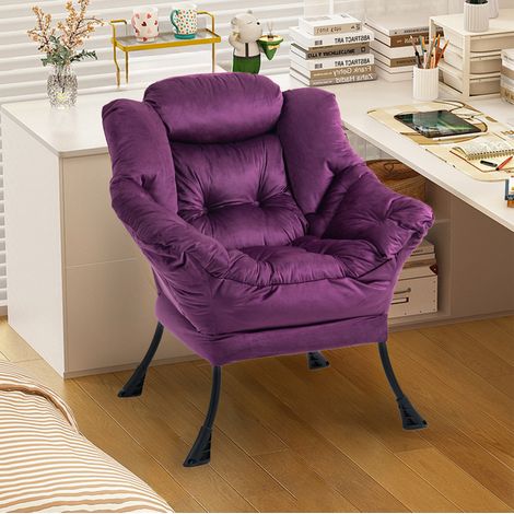 Relaxsessel aus Metall in Violett, gepolsterter Loungesessel mit Seitentasche, belastbar bis 90,7 kg,75x80x85 cm (1/5)