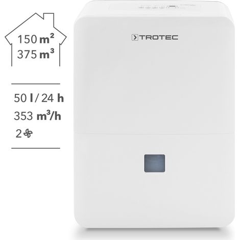 Trotec – Déshumidificateur électrique portable 46,8 l/24 h – Pour 150 m² – Hygrostat intégré – Débit d'air 345 m³/h – Arrêt automatique bac plein — vue 3