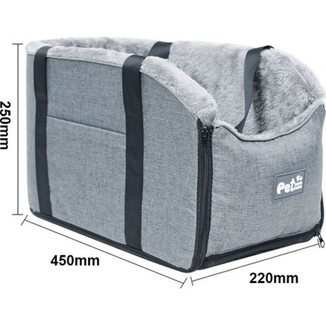 Autositz für kleine Hunde – Abnehmbare und waschbare Mittelkonsole – Tragbares Armlehnen-Erhöhungskissen – Haustier-Transporttasche [450 mm, Leinengrau] (1/4)