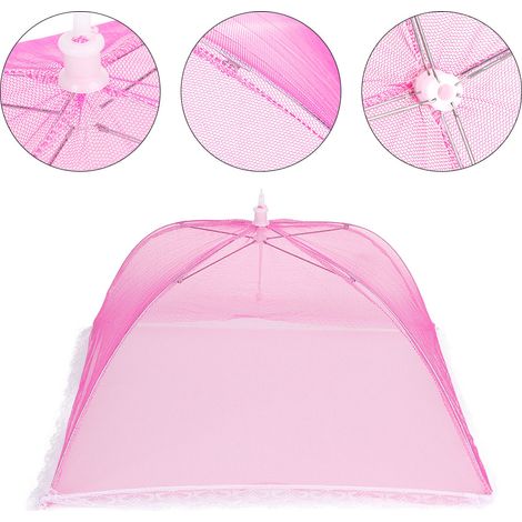 Lot de 2 couvercles alimentaires carrés en maille blanche amovibles et lavables, pliables, anti-insectes, pouvant servir de nappe ou de protège-plat, avec bordure en dentelle de 40 cm (16 pouces), ros (1/5)