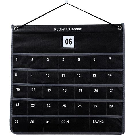 Calendrier Mural Mensuel en Tissu Non Tissé, Poche de Rangement 44x42cm Noir pour Bureau Chambre Salon (1/5)