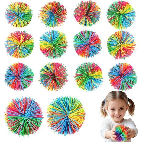 Lot de 16 balles anti-stress arc-en-ciel souples, multicolores, pour décompression. (1/5)