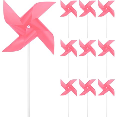 10-Pack Quatre Lames Girouettes Arc-en-Ciel, 11 Pouces Spinners Vent Plastique Extérieur Moulin À Vent pour Décoration De Fête/Jardin/Pelouse, Accessoire Spinners Vent [Rose] (1/5)