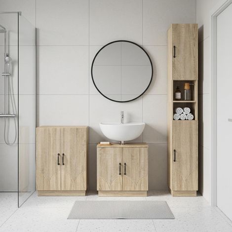 vidaXL 3 Piece Bathroom Cabinet Set HOORN Sonoma Oak Engineered Wood (1/5)