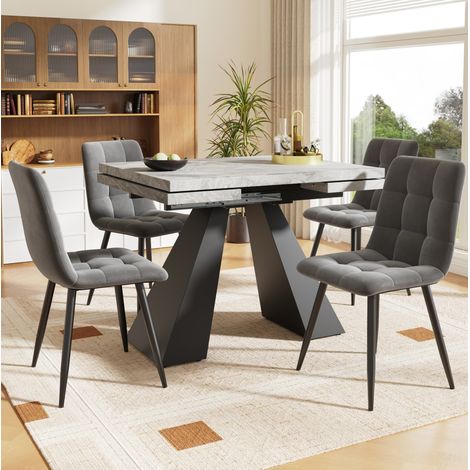 Mesa comedor extensible con 4 sillas terciopelo OKMYHOME (1/5)