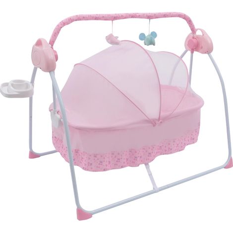 Electric Baby Crib Cradle Cot, 0-18 MonthsInfant Bed Auto Swing with Music, 25KG/55LBS Capacity, Foldable Baby Bassinet, Pink Baby Rocker