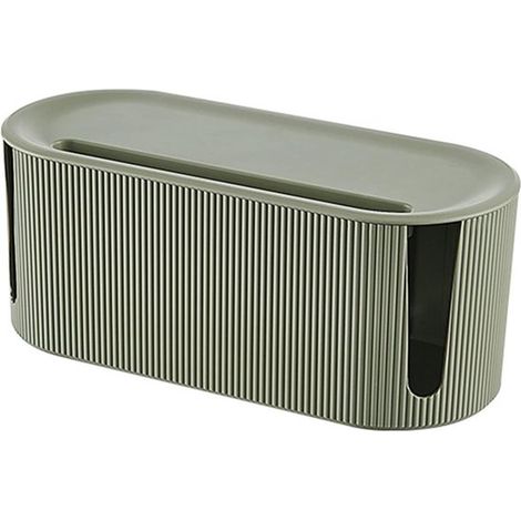 Boîte de rangement pour câbles et multiprises - 31,5 x 13,5 x 12,5 cm - Cache-câbles pour bureau, TV, ordinateur, routeur, console - Protecteur de bureau - Vert - Organisateur de câbles (1/5)