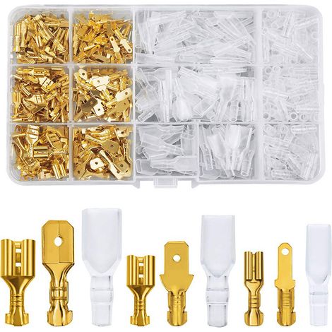 480 Pièces Cosse Electrique, 2.8mm/ 4.8mm/ 6.3mm Fil Terminal À Sertir, douilles plates, Connecteurs mâles et femelles avec Manchons Isolants