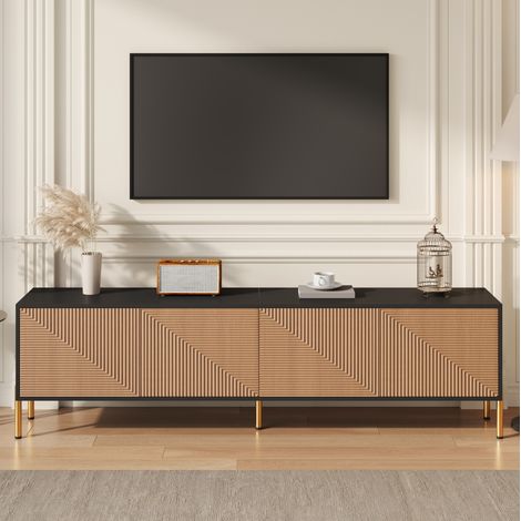 Mobile TV 179x35x53.5 cm nero e naturale in pannelli di particelle con 4 ante e piedi in metallo dorato (1/5)