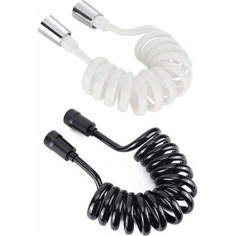 UlisemTuyau de douche 2 pièces, 2 m/6,6 pi. Tuyau de douche flexible rétractable avec capuchon en cuivre, tuyau rétractable pour douche, WC et bidet blanc (noir, blanc) (1/4)