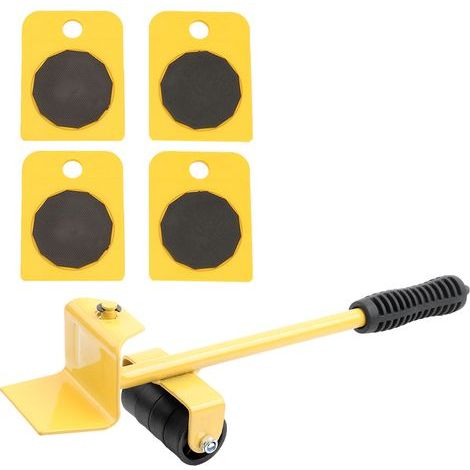 Kit de transport de meubles avec plaque de levage jaune pour charges lourdes jusqu'à 150 kg (1/4)