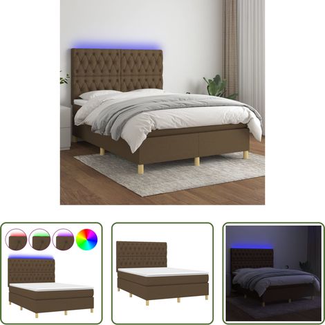 Sommier tapissier - Sommier à lattes de lit matelas et LED Marron foncé 140x190 cm (1/5)