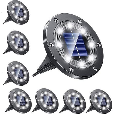 8 lampes solaires extérieures, éclairage au sol 6000K blanc froid, 8 LED avec panneau amélioré et piquet renforcé pour jardin et allée (1/5)