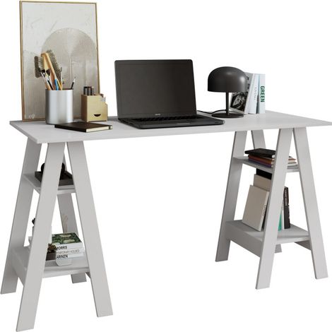 Bureau 2 Tréteaux 4 Niches 4 Etagères Blanc L 135 H 75 P 60 cm (1/5)