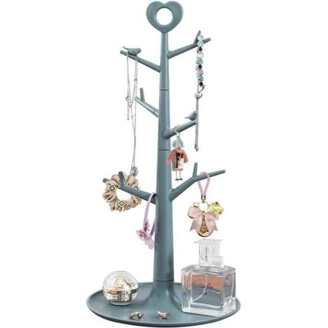 SABIR-Présentoir à bijoux en plastique, porte-bijoux en forme d'arbre, présentoir à bagues, organisateur de crochets de boucles d'oreilles (1/4)