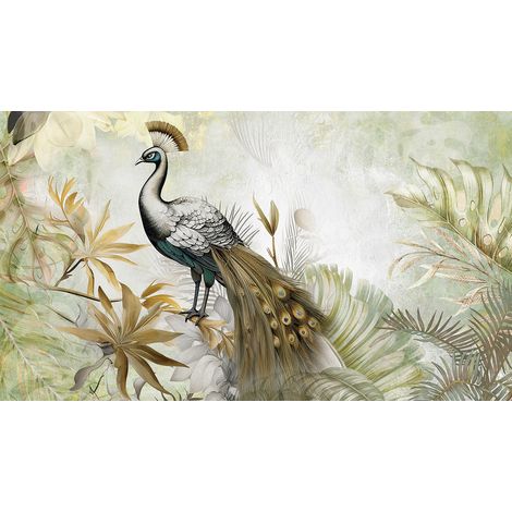 Papier peint panoramique - Forêt Tropicale Paon - 130 cm x 74 cm (1/2)