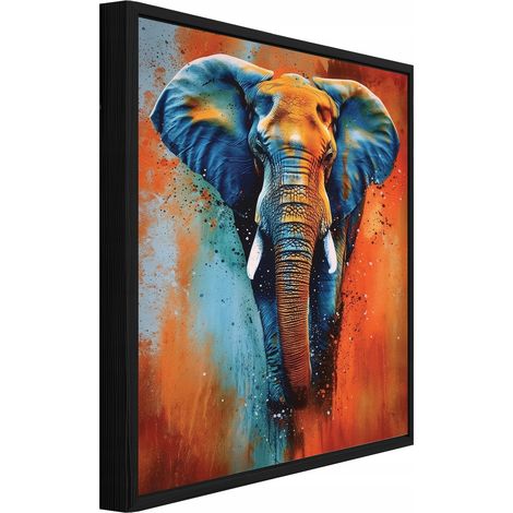Leinwandbild Wandbild mit schwarzem Rahmen, Elefant in Betonoptik, Tiermotiv Wanddekoration für Wohnzimmer und Schlafzimmer, Kunstdruck HD, 40 x 30 cm