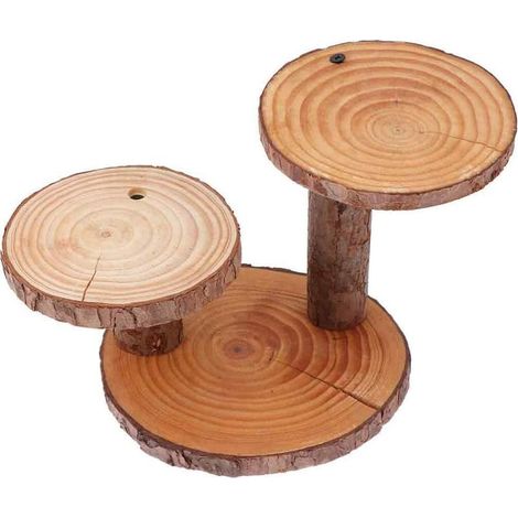 Présentoir à cupcakes en bois rustique à 3 niveaux, support à gâteaux, macarons et desserts en forme de souche d’arbre, plateau décoratif pour fêtes, mariages et cadeaux (1/5)