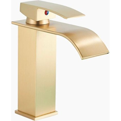 WASCHTISCHARMATUR, Warm- und Kaltwasser, Gebürstetes Gold