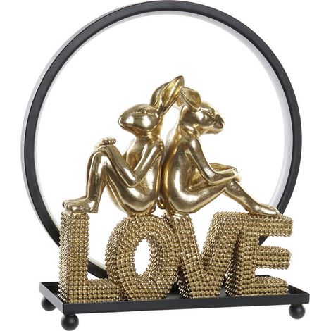 DKD Home Decor Love Lapin décoration lumineuse noir doré (1/4)