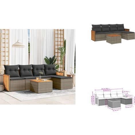 6-tlg. Garten-Sofagarnitur mit Kissen Grau Poly Rattan - Gartenmöbel - Sofasatz - PE-Rattan Möbel - Outdoor Furniture - Lounge Set (1/3)