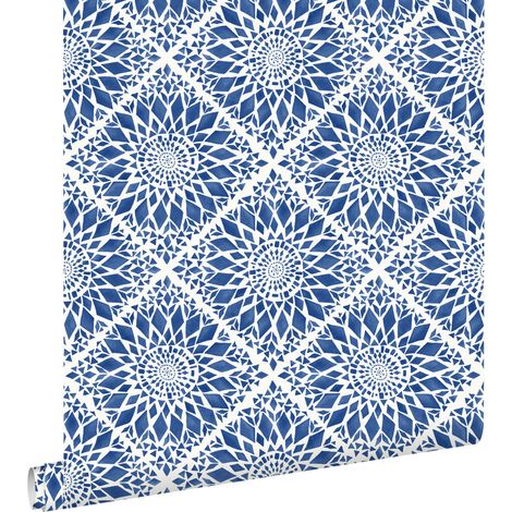 papier peint carreaux de ciment bleu foncé - ESTAhome (1/5)