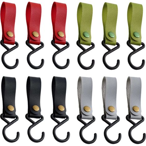 Lot de 12 crochets pour penderie, crochets en S avec boucle en cuir, crochets de suspension, crochets en cuir en forme de S, crochets multifonctionnels en plastique pour placard, manteau, cuisine, sal (1/5)