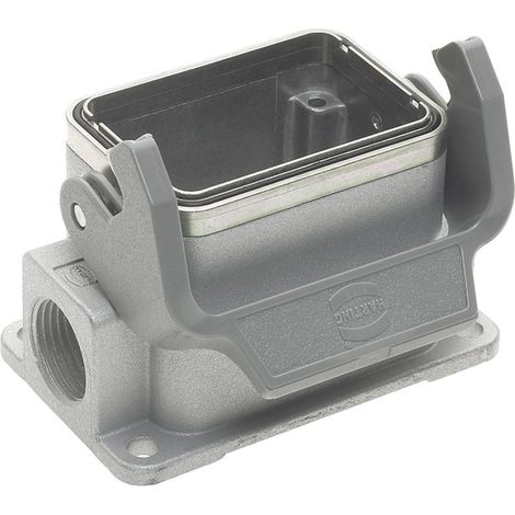 Boîtier de prise HARTING Han 6B EMC, profil bas, 2 sorties de câble latérales M20, avec 1 fixation longitudinale à vis EMC M20