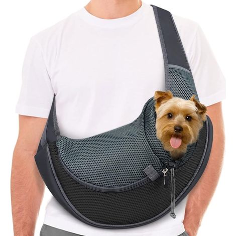 1 sac de transport bandoulière pour chien et chat, maille respirante, fermeture éclair antidérapante, voyage sécurisé (1/5)