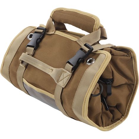 Sacoche à outils enroulable en tissu Oxford, portable et multifonctionnelle, pour électricien, plombier et charpentier, couleur kaki. (1/5)