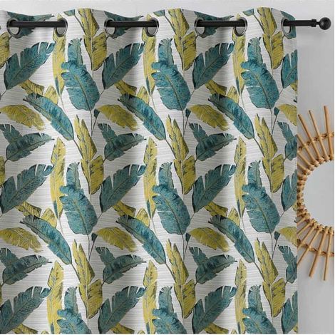 Rideau moderne et originale motif plumes vertes - 135x240cm - Vert (1/2)