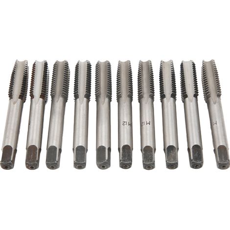 Jeu de tarauds M12 coniques et bouchons, acier au carbone, cannelures droites, outil de taraudage manuel (1/5)